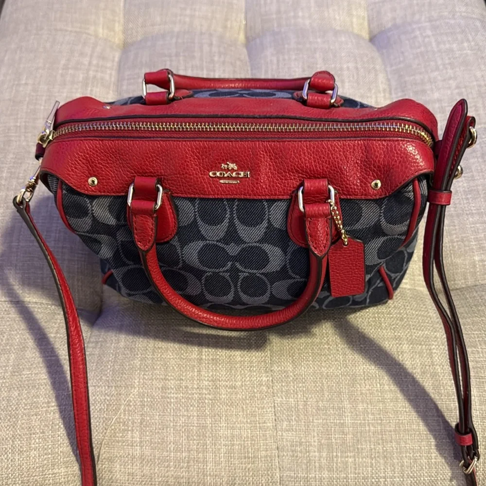 Coach Blue and Red Signature Satchel - Picture 3 of 5